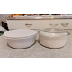 4 PC. CORNINGWARE STONEWARE FRENCH WHITE 1.5 QT. ROUND CASSEROLE SET W/LIDS