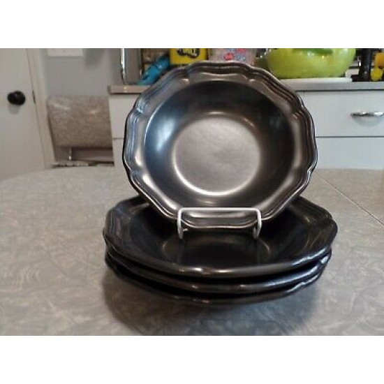 4 PC. VINTAGE MIKASA SCALLOPED EDGED "PEWTER PLUS" D4000 SOUP/CONSOMME BOWL  SET