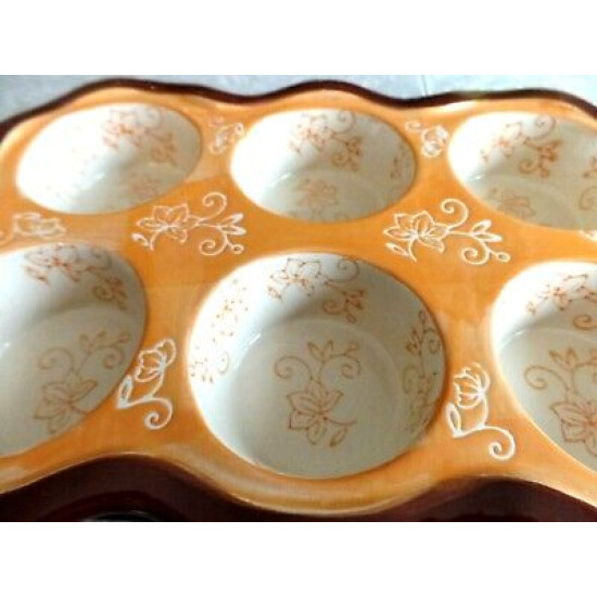 TEMPTATIONS PRESENTABLE OVENWARE by TARA ORANGE"FLORAL LACE" MUFFIN BAKER & RACK