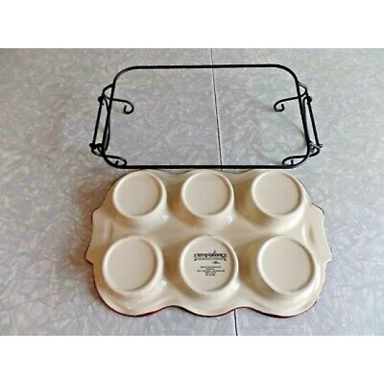 TEMPTATIONS PRESENTABLE OVENWARE by TARA ORANGE"FLORAL LACE" MUFFIN BAKER & RACK