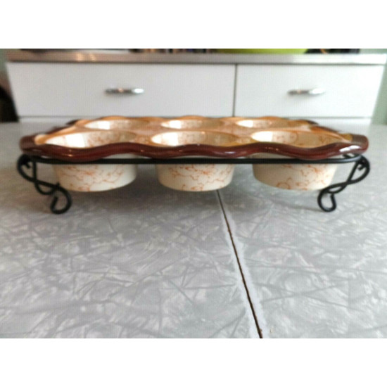 TEMPTATIONS PRESENTABLE OVENWARE by TARA ORANGE"FLORAL LACE" MUFFIN BAKER & RACK
