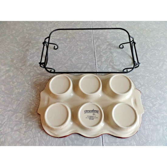 TEMPTATIONS PRESENTABLE OVENWARE by TARA ORANGE"FLORAL LACE" MUFFIN BAKER & RACK