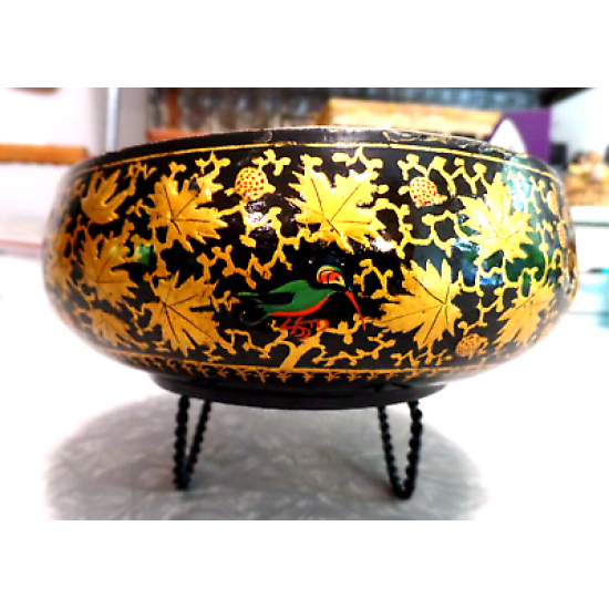 BEAUTIFUL VTG. ALI-BROTHERS HASSANABAD KASHMIR,INDIA HANDMADE WOOD & BRASS BOWL