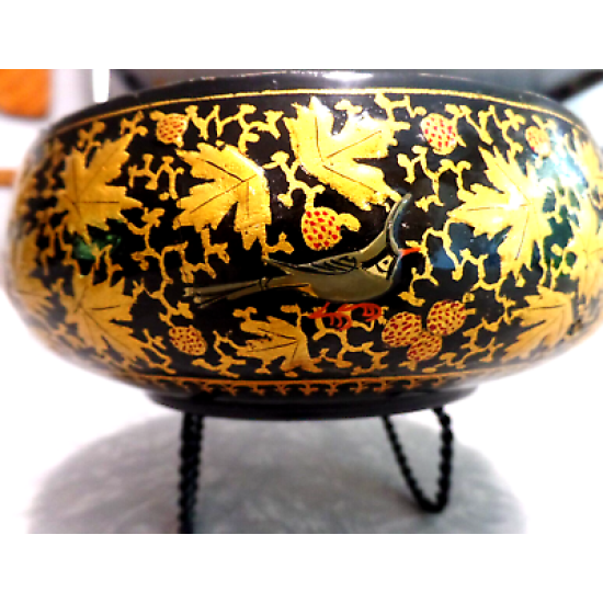 BEAUTIFUL VTG. ALI-BROTHERS HASSANABAD KASHMIR,INDIA HANDMADE WOOD & BRASS BOWL