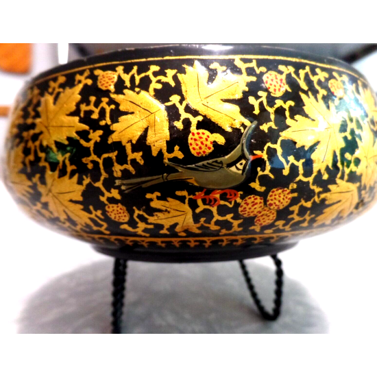 BEAUTIFUL VTG. ALI-BROTHERS HASSANABAD KASHMIR,INDIA HANDMADE WOOD & BRASS BOWL
