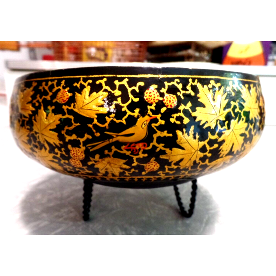 BEAUTIFUL VTG. ALI-BROTHERS HASSANABAD KASHMIR,INDIA HANDMADE WOOD & BRASS BOWL