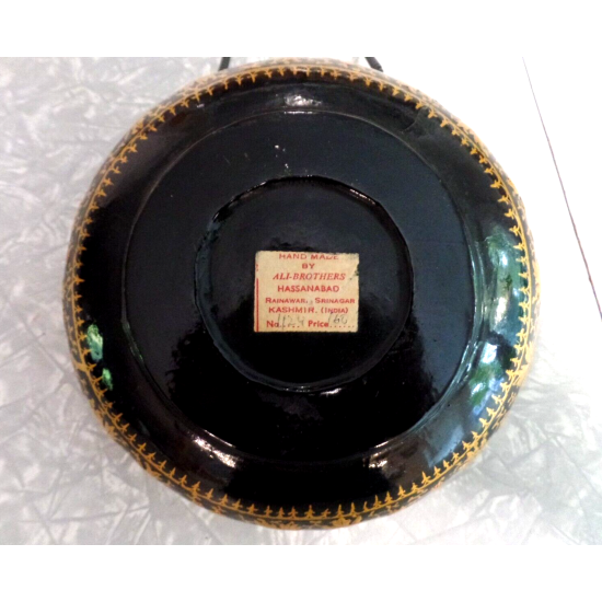 BEAUTIFUL VTG. ALI-BROTHERS HASSANABAD KASHMIR,INDIA HANDMADE WOOD & BRASS BOWL