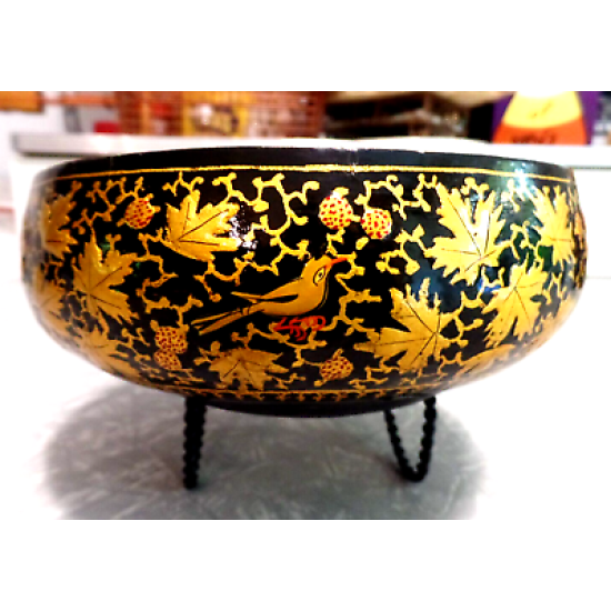 BEAUTIFUL VTG. ALI-BROTHERS HASSANABAD KASHMIR,INDIA HANDMADE WOOD & BRASS BOWL
