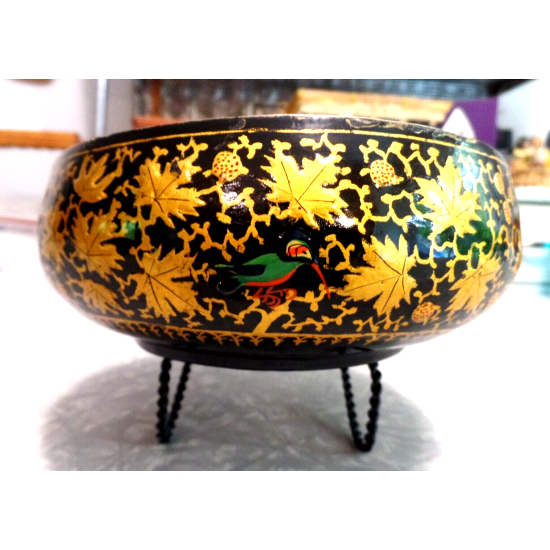 BEAUTIFUL VTG. ALI-BROTHERS HASSANABAD KASHMIR,INDIA HANDMADE WOOD & BRASS BOWL
