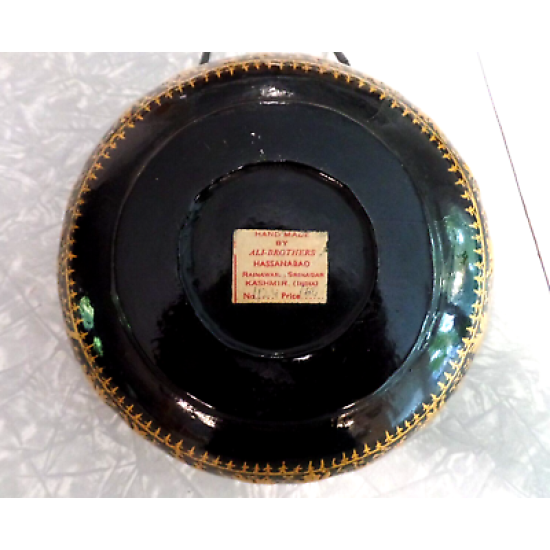 BEAUTIFUL VTG. ALI-BROTHERS HASSANABAD KASHMIR,INDIA HANDMADE WOOD & BRASS BOWL