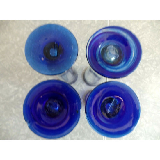 ARTISAN COBALT BLUE HAND BLOWN GLASS 4 PC.PARFAIT STYLE FLUTE DRINKING GLASSES