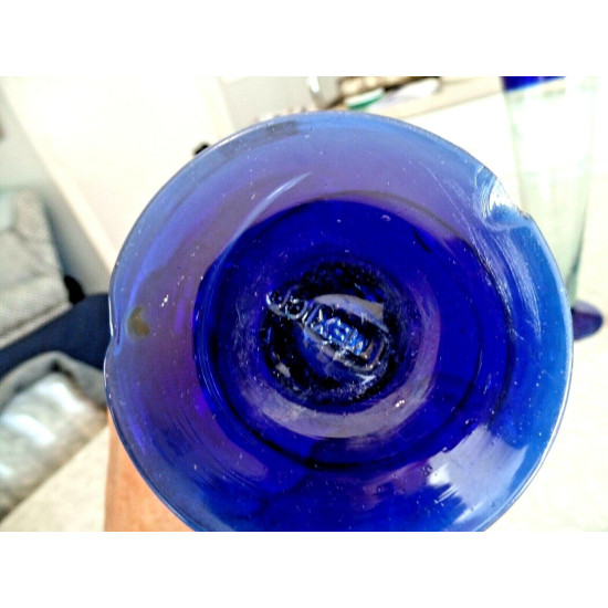 ARTISAN COBALT BLUE HAND BLOWN GLASS 4 PC.PARFAIT STYLE FLUTE DRINKING GLASSES