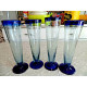 ARTISAN COBALT BLUE HAND BLOWN GLASS 4 PC.PARFAIT STYLE FLUTE DRINKING GLASSES