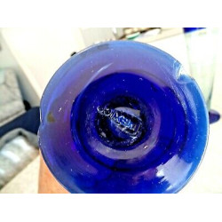 ARTISAN COBALT BLUE HAND BLOWN GLASS 4 PC.PARFAIT STYLE FLUTE DRINKING GLASSES