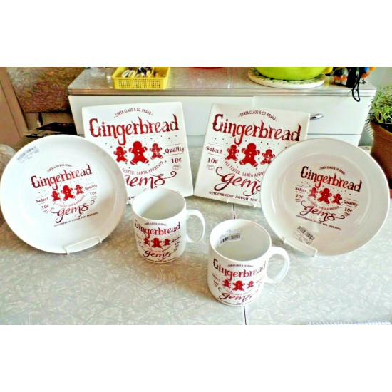 NEW 222 FIFTH "SANTA COMPANY" 6 PC. DINNERWARE in the "GINGERBREAD MAN" PATTERN