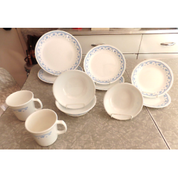 CORELLE  "MORNING BLUE"  PATTERN 11 PC. DINNERWARE SET # REALLY NICE #