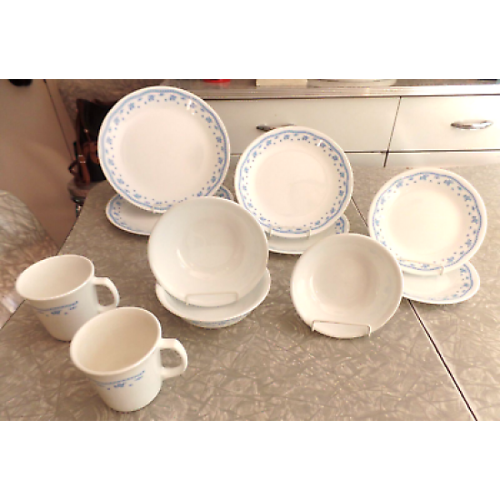 CORELLE  "MORNING BLUE"  PATTERN 11 PC. DINNERWARE SET # REALLY NICE #