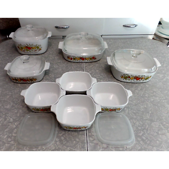 VINTAGE CORNING WARE 14 PC. "SPICE of LIFE" VEGETABLE PATTERN CASSEROLE DISH SET