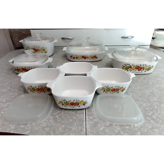 VINTAGE CORNING WARE 14 PC. "SPICE of LIFE" VEGETABLE PATTERN CASSEROLE DISH SET