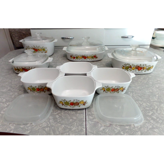 VINTAGE CORNING WARE 14 PC. "SPICE of LIFE" VEGETABLE PATTERN CASSEROLE DISH SET