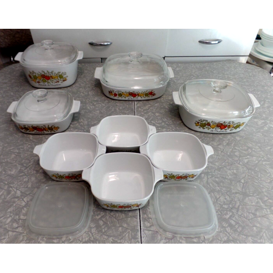 VINTAGE CORNING WARE 14 PC. "SPICE of LIFE" VEGETABLE PATTERN CASSEROLE DISH SET