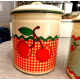 GOOSEBERRY PATCH EXC. COND. ENAMELWARE 6 PC. CANISTER SET CUTE "CHERRY" PATTERN
