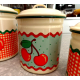 GOOSEBERRY PATCH EXC. COND. ENAMELWARE 6 PC. CANISTER SET CUTE "CHERRY" PATTERN