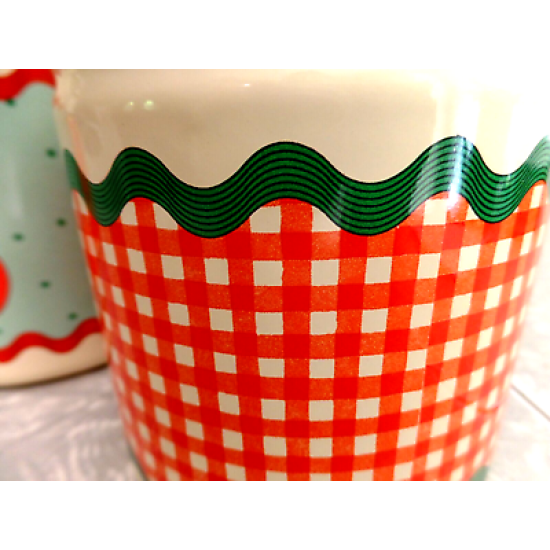 GOOSEBERRY PATCH EXC. COND. ENAMELWARE 6 PC. CANISTER SET CUTE "CHERRY" PATTERN