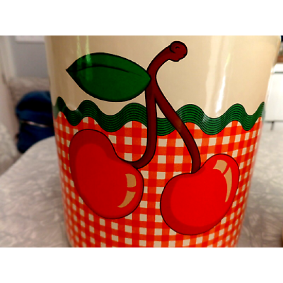 GOOSEBERRY PATCH EXC. COND. ENAMELWARE 6 PC. CANISTER SET CUTE "CHERRY" PATTERN