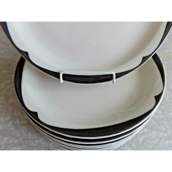 NOS 10PC. RETRO McNICOL CHINA U.S.A. 6 1/2" DINER BLACK EDGE SANDWICH PLATE SET