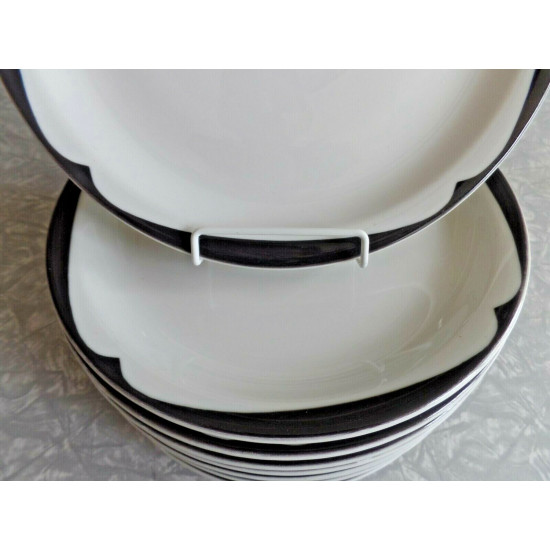 NOS 10PC. RETRO McNICOL CHINA U.S.A. 6 1/2" DINER BLACK EDGE SANDWICH PLATE SET