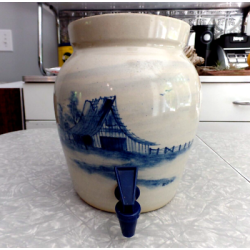 PAUL STORIE POTTERY MARSHALL,TX. BARN DESIGN 2 GAL. COOLER CROCK DISPENSER W/LID