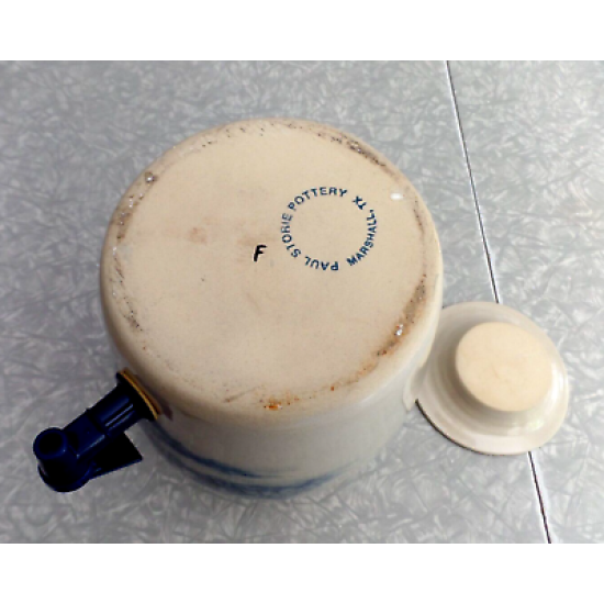 PAUL STORIE POTTERY MARSHALL,TX. BARN DESIGN 2 GAL. COOLER CROCK DISPENSER W/LID