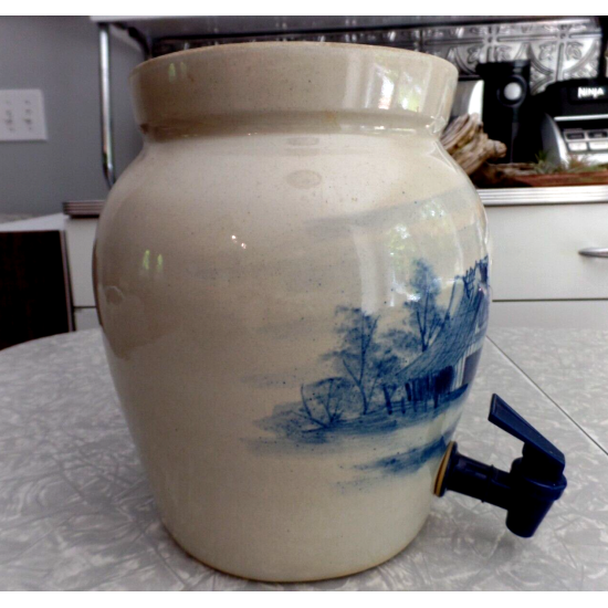 PAUL STORIE POTTERY MARSHALL,TX. BARN DESIGN 2 GAL. COOLER CROCK DISPENSER W/LID