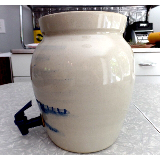 PAUL STORIE POTTERY MARSHALL,TX. BARN DESIGN 2 GAL. COOLER CROCK DISPENSER W/LID
