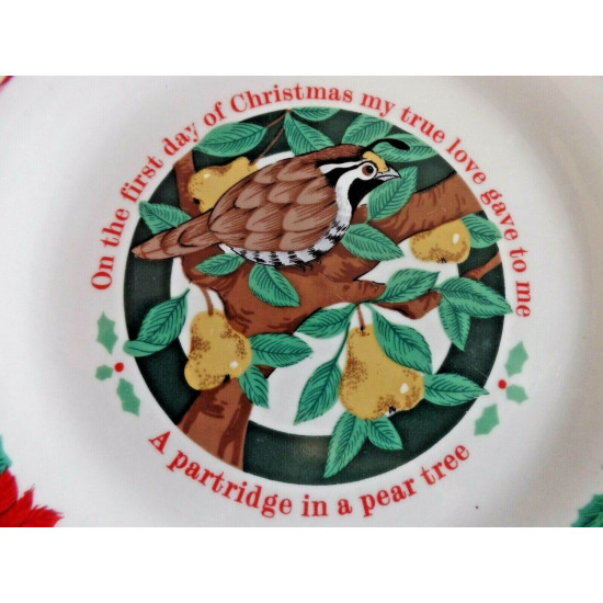 TIEN SHAN "DECK the HALLS" 12 DAYS of CHRISTMAS 7 1/2" LUNCH/SALAD PLATES