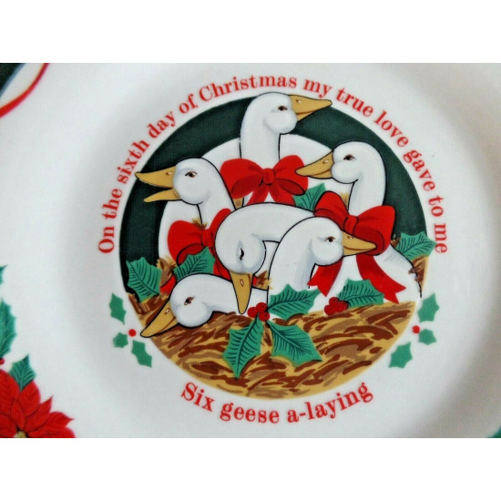TIEN SHAN "DECK the HALLS" 12 DAYS of CHRISTMAS 7 1/2" LUNCH/SALAD PLATES