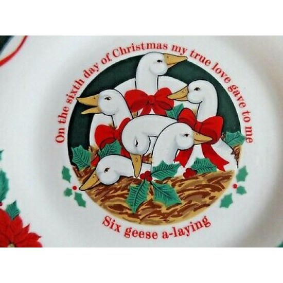 TIEN SHAN "DECK the HALLS" 12 DAYS of CHRISTMAS 7 1/2" LUNCH/SALAD PLATES