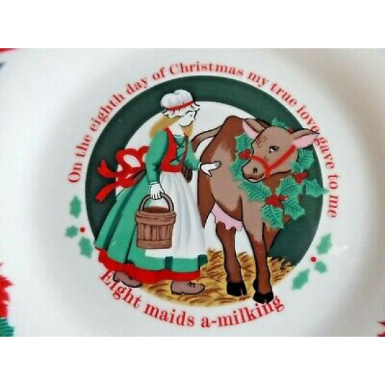 TIEN SHAN "DECK the HALLS" 12 DAYS of CHRISTMAS 7 1/2" LUNCH/SALAD PLATES