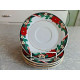 5 PC. SET of TIEN SHAN POINSETTIA  SAUCERS +1 CUP in the "DECK the HALLS PATTERN