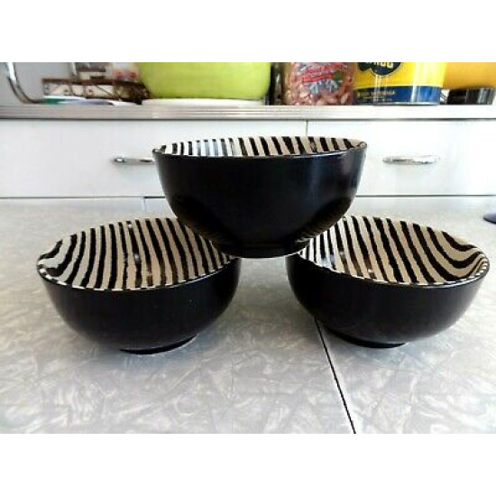 JOSEPH ABBOUD CHINA 3 PC. SOUP BOWL SET in the POPULAR "ZEBRA" PRINT PATTERN