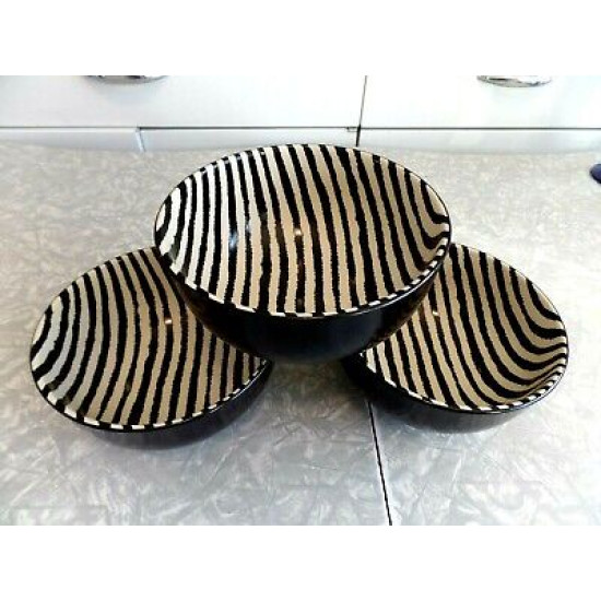 JOSEPH ABBOUD CHINA 3 PC. SOUP BOWL SET in the POPULAR "ZEBRA" PRINT PATTERN