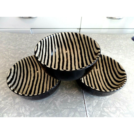 JOSEPH ABBOUD CHINA 3 PC. SOUP BOWL SET in the POPULAR "ZEBRA" PRINT PATTERN