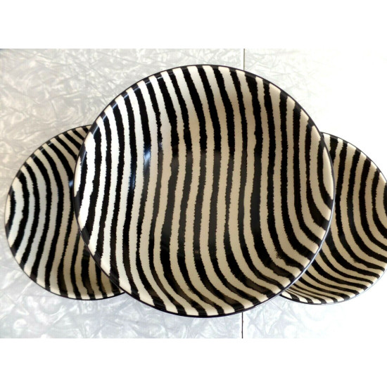 JOSEPH ABBOUD CHINA 3 PC. SOUP BOWL SET in the POPULAR "ZEBRA" PRINT PATTERN
