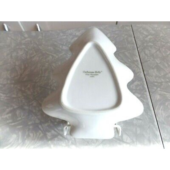 BEAUTIFUL KASHIMA "CHRISTMAS HOLLY" PORCELAIN TREE SHAPED CANDY DISH GOLD ACCENT