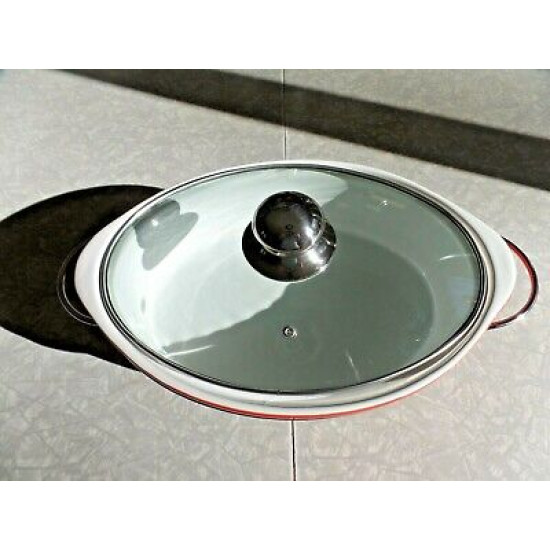 TEMP-TATIONS OVENWARE 2 1/2 QUART RED OVAL CASSEROLE DISH w/LID and SERVE TRAY