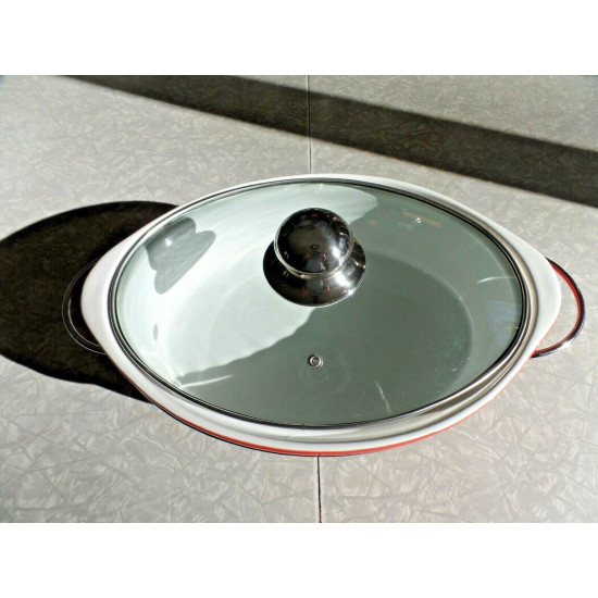 TEMP-TATIONS OVENWARE 2 1/2 QUART RED OVAL CASSEROLE DISH w/LID and SERVE TRAY