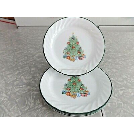 CORELLE 4 PC. BREAD/DESSERT PLATE SET in the "HOLIDAY MAGIC" SWIRL PATTERN