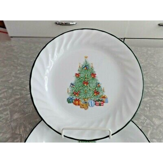 CORELLE 4 PC. BREAD/DESSERT PLATE SET in the "HOLIDAY MAGIC" SWIRL PATTERN