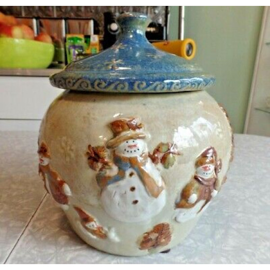 ST. NICHOLAS SQUARE SNOWMAN DESIGN "FOREST FRIENDS" LARGE COOKIE/STORAGE JAR